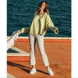 Free People Pants Sz L Florence Crop Flare Blue White Striped NWT